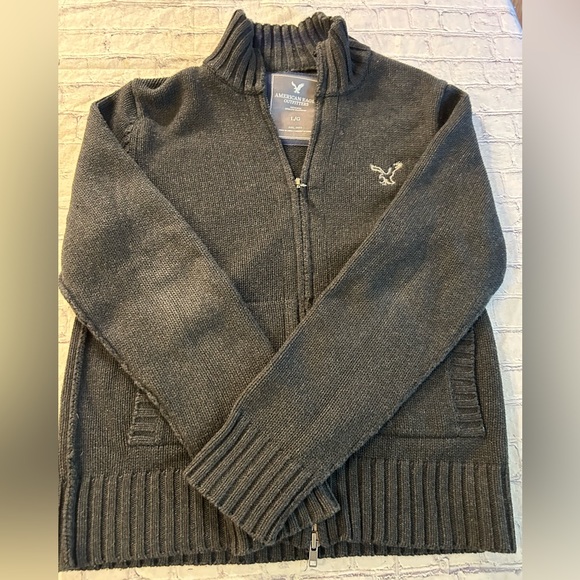 AMERICAN EAGLE OUTFITTERS MENS CHUNKY COTTON & WOOL FULL ZIP SWEATER SIZE LARGE - Picture 9 of 9